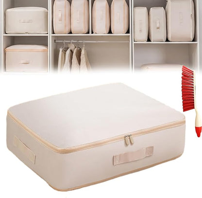 Ultra Space Saving Self Compression Organizer, 3-Layer Washable Comforter Storage Bag, Compression Bags for Storage for Storing and Organizing Winter Blanket, Duvets (Medium Apricot)