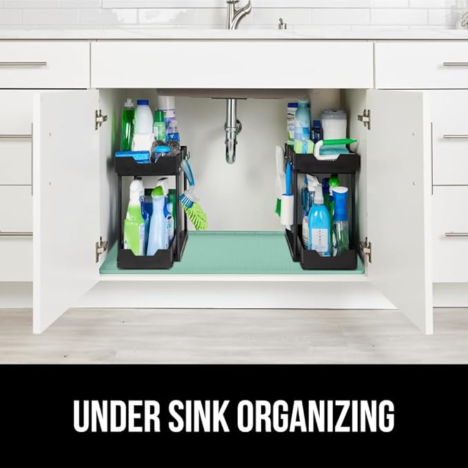 GORILLA GRIP Waterproof Silicone Under Sink Mat with Raised Lip for Kitchen and Bathroom, 28 x 22 in, Cabinet Shelf Liner Stay in Place Mats Dishwasher Safe Drawer Liner, Organizer Tray, Mint