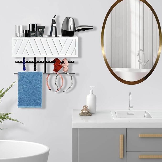 Ronjnndc Rustic Hair Dryer Holder Wall Mounted,Hair Styling Tools & Accessories Organizer,Bathroom Supplies & hot Tools vanities Organizer Caddy,for Storage Flat Iron,Blow Dryer,Curling Iron,Towel