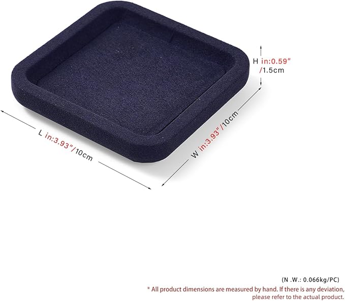 Woodten Premium Microfiber Jewelry Display Tray - Small Blue Velvet Organizer for Rings, Earrings, Necklace, Bracelet - Photograph, Trade Show, Dresser Storage (10x10cm, XS)