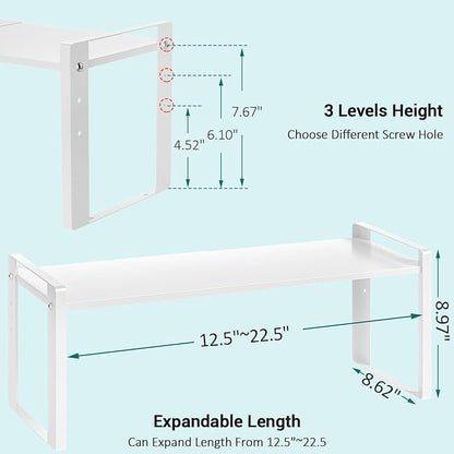 Expandable Cabinet Organizer Shelves, 88lbs High Weight Capacity, Heavy-Duty Metal Storage Rack, Adjustable Cabinet Shelf for Kitchen, Pantry, Cupboard, Under Sink, White, Patent Pending