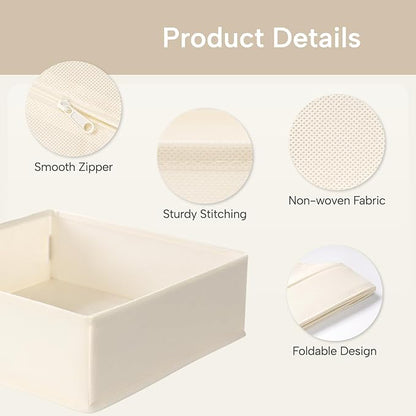 Criusia Underwear Sock Drawer Organizer Dividers 8 Set, Foldable Dresser Closet Organizers and Storage Bins for Baby Clothing, Sock, Underwear, Bra, Ties, Scarf (Beige)