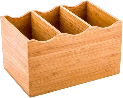 Restaurantware 8.25 x 5.5 x 4.75 Inch Flatware Display 1 Countertop Buffet Utensil Caddy - 3 Compartment For Parties Picnics Homes or Restaurants Natural Bamboo Cutlery Holder Upright