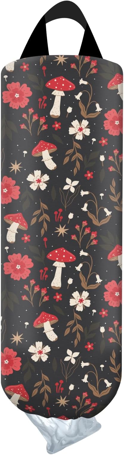 Plastic Bag Holder, Wall Mount Grocery Bag Organizer, Cute Red Mushroom