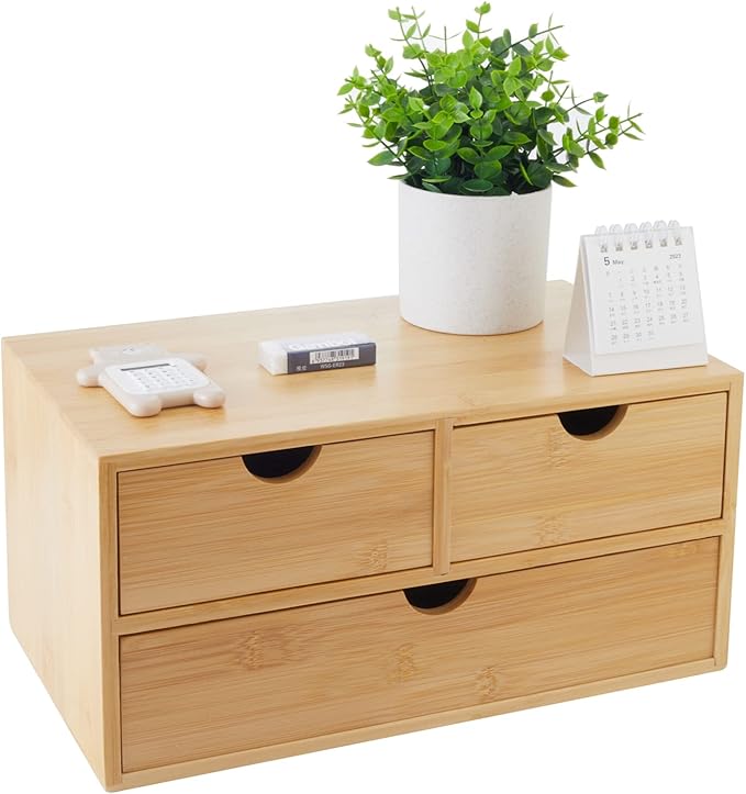 Bamboo Desk Organizer With Drawers Countertop Drawers 3 Drawers Counter Storage Box Corner Desk Organizer for Home Office No Assembly Required