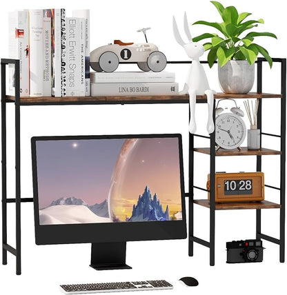 Desk Shelf, 38.6 Inch Wood Desk Organizer Shelf for Computer Monitor, Desk Hutch Storage, Desktop Shelf for Top of Desk, 3 Tier Desktop Bookshelf for Home Office Dorm, Rustic