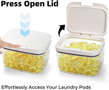 94 OZ/2.8L Laundry Pods Container, One-Press Lid Laundry Powder Holder Dispenser, Clear PET Detergent Sheet Organizer with Measuring Cup for Booster Beads, Dryer Balls, Flour, Pet Food