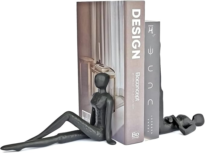Ambipolar Yoga-Style Black Decorative Bookends, Cast Iron Book Stand to Hold Books Heavy Duty, Book Stoppers for Home Decor, Office Desk, Living Room Decor