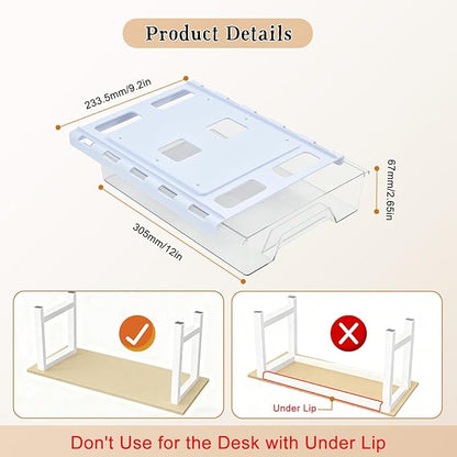 2 Pair Under Desk Drawer Organizer, Self-Adhesive Slide Out Storage Organizer, Hidden Desktop Organizers, Self-Adhesive Table Storage Accessories for Home Office and School