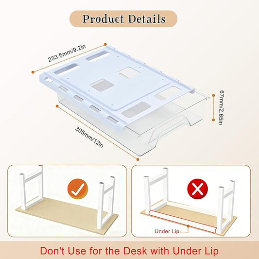 2 Pair Under Desk Drawer Organizer, Self-Adhesive Slide Out Storage Organizer, Hidden Desktop Organizers, Self-Adhesive Table Storage Accessories for Home Office and School