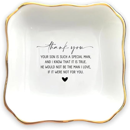 HatafaFurni Jewelry Tray for Unique Mother of the Groom Gift, Thank You For Raising the Man of My Dreams Ring Dish, Mother in Law Trinket Tray Gift from Daughter In Law, Ceramic Ring Dish Holder