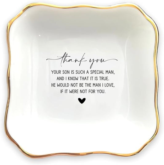 HatafaFurni Jewelry Tray for Unique Mother of the Groom Gift, Thank You For Raising the Man of My Dreams Ring Dish, Mother in Law Trinket Tray Gift from Daughter In Law, Ceramic Ring Dish Holder