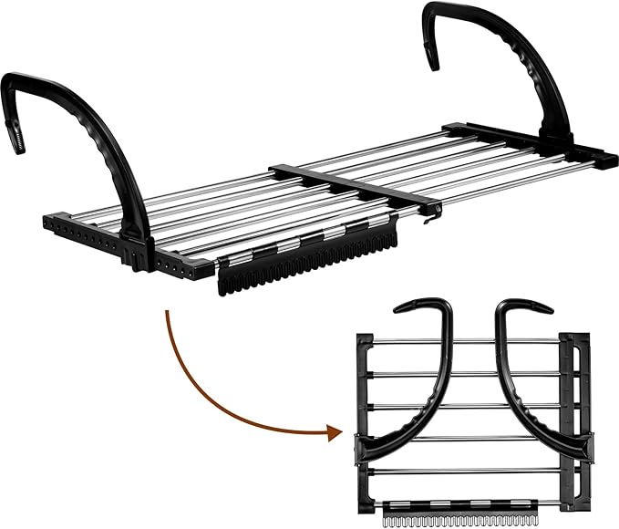 Portable Clothes Drying Rack for Balcony,29"x13" Foldable Railings Windowsill, Retractable Radiator Clothes Airer,Folding Towel Rack Indoor Outdoor Travel RV Laundry Rack with Clips