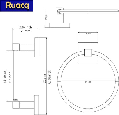 Ruacq Chrome Toilet Paper Holder Towel Ring Bathroom Accessories Hardware Set Double Post Pivoting Toilet Roll Holder Square Stainless Steel and Zinc Alloy Modern Wall Mounted 2 Pieces