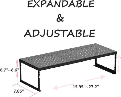 Stackable Expandable Metal Shelf Organizer - Adjustable Wire Storage Rack with Holes for Kitchen, Bathroom, Cabinet, Office - Space Saving, Durable & Sturdy Design（1PACK/Medium/Black