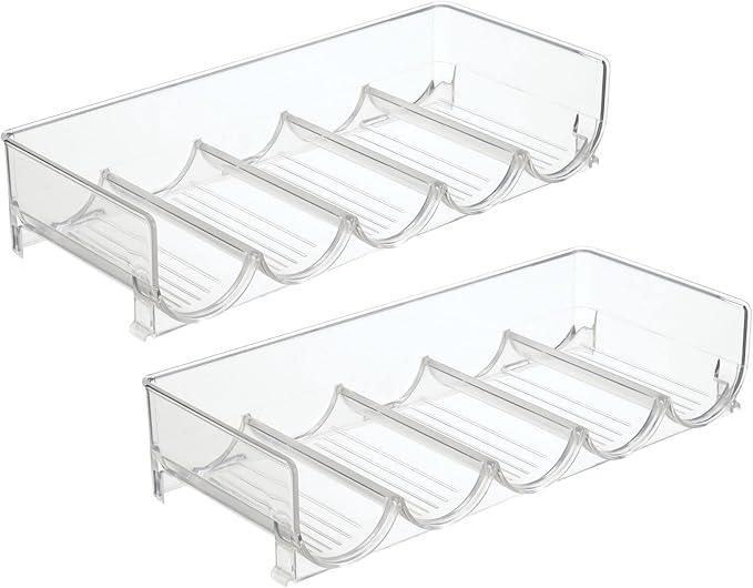 mDesign Plastic Free-Standing Water Bottle and Wine Rack Storage Organizer for Kitchen Countertops, Table Top, Pantry, Fridge - Stackable - Holds 5 Bottles Each, 2 Pack - Clear