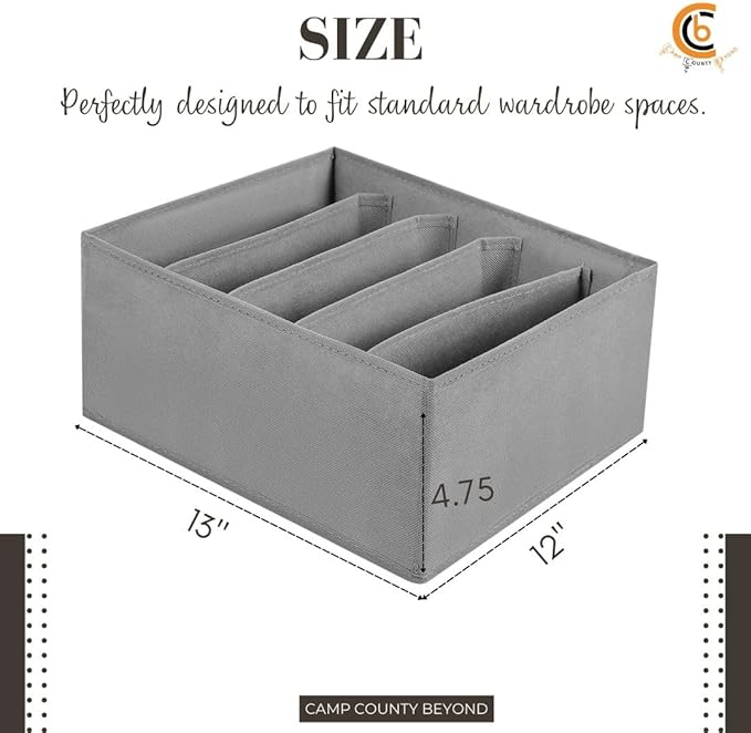 Foldable Wardrobe Clothes Organizer Storage Boxes - Set with 5 Grids- Fabric Shelf Dividers, Large Size Organizer with PPE Sheets, Stackable Clothing Box for Jeans,Pants, Sweaters,T-Shirts (Pack of 4)