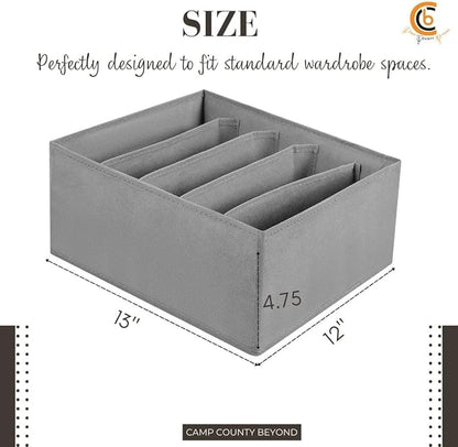 Foldable Wardrobe Clothes Organizer Storage Boxes - Set with 5 Grids- Fabric Shelf Dividers, Large Size Organizer with PPE Sheets, Stackable Clothing Box for Jeans,Pants, Sweaters,T-Shirts (Pack of 4)