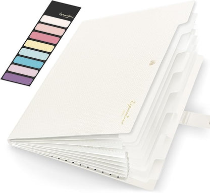 Sooez Accordion File Organizer, Letter Size Expanding File Folder with Labels, 8 Pocket Folders for Document, Portable Paper Bill Receipt Organizer for Home School Office Supplies, A4 Size, Off White