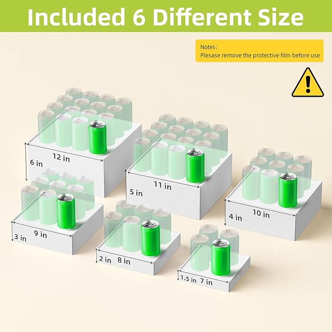 6 Pcs Large Buffet Risers Display Stands Set 7" to 12"- Acrylic Food & Dessert Table Display Stand Shelf for Party, Catering, Jewelry, Collectibles, White Cube Storage Boxes