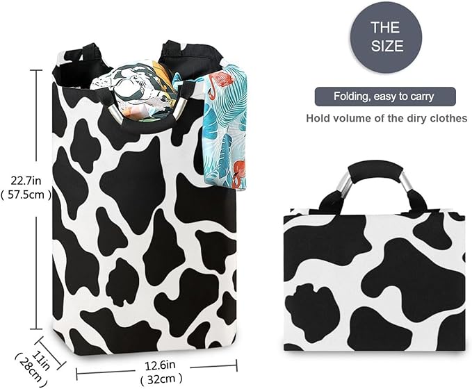 Laundry Hamper Basket Cow White Texture Storage Basket Collapsible Clothes Hamper with Handle Decorative Organizer Bins Basket for Kids Room Dirty Cloth College Dorm