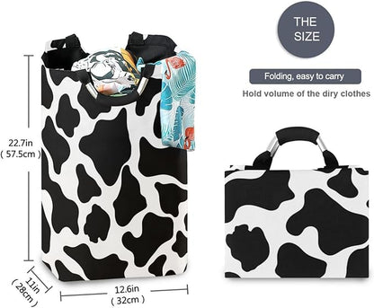 Laundry Hamper Basket Cow White Texture Storage Basket Collapsible Clothes Hamper with Handle Decorative Organizer Bins Basket for Kids Room Dirty Cloth College Dorm