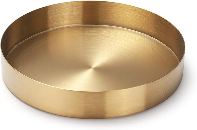 IVAILEX Round Gold Tray Stainless Steel Jewelry, Make up, Candle Plate Decorative Tray (7 inches)