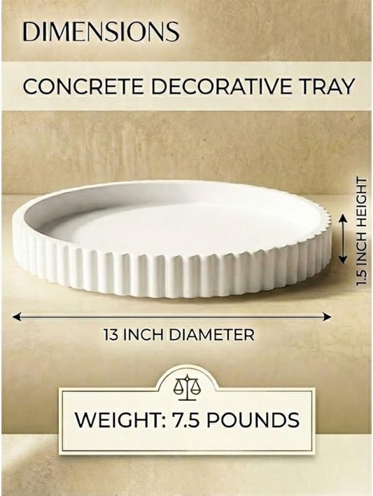 Vivere Home 13-Inch Round Coffee Table Tray - Concrete Round White Decorative Tray for Coffee Table Decor - Table Centerpieces Kitchen Island Trays Decorative Trays - Dining Room Tray White