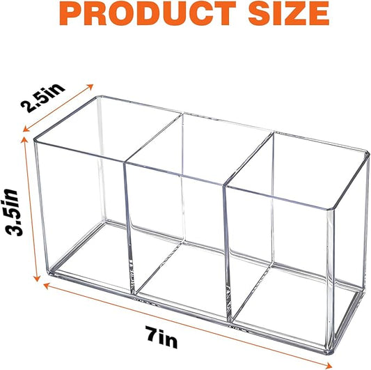 Acrylic Pen Holder for Desk, Plastic Pencil Holder for Desk, Small Desk Organizer for Home, Office, Classroom, Bathroom, Makeup Brush Organizer, Teacher Accessories(Clear)