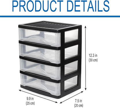 BYCY 4-Drawer Clear Stacking Desktop Organizer for Office Supplies Small Business Organization, Stackable Storage Drawers Plastic Storage Bins For Kitchen Cabinets, Pantry, Home Organization