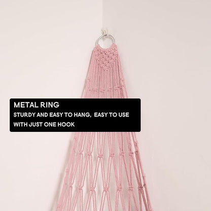 Stuffed Animal Hammock Corner Hanging Net for Stuff Animal Storage Macrame Plush Toy Holder-Perfect for Tiny Space Walls-Kid Bedroom Decor Nursery Playroom Organizer (Light Pink XL)