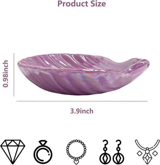 Shell Jewelry Ring Holder Dish, Seashell Jewelry Dish Tray, Ceramic Jewelry Plate Bowl, Engagement Trinket Dish, Wedding Birthday Mother's Day Christmas Gift for Women, 3.9", Purple Iridescent Surface