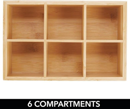 mDesign Bamboo Tea & Food Storage Organizer Container Box - Wooden Holder Case for Tea Bags, Coffee, Snacks, Sugar, Sweeteners, and Small Packets - Echo Collection - 2 Pack - Natural Wood