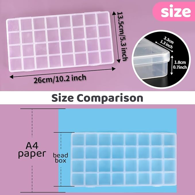 Eppingwin 32 Grids Bead Organizer, Craft Organizers and Storage, Acrylic Organizers, plastic Bead Organizer Box for Crafts Organizing Storing (2 pcak)