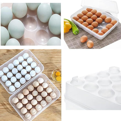 Jilukibo Egg Holder for Refrigerator with Lid, 24 Count Egg Tray Carrier Storage Box for Fridge, Stackable Clear Plastic Egg Container Dispenser Box to Keep Fresh (2 Pack)