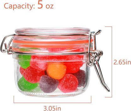 Flrolove 5 oz Glass Jars with Airtight Lid,Small Leak Proof Rubber Gasket Glass Canisters,Glass Food Storage Container for Kitchen,Jam,Spice, Cereal, Beans,Cookies