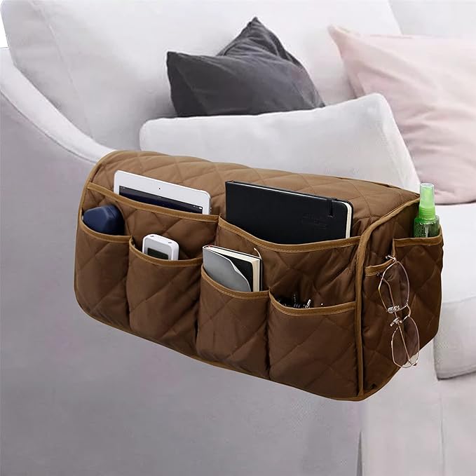 Benuomi Sofa Armrest Organizer Waterproof Armchair Caddy Remote Control Holder for Recliner Non Slip Recliner Organizer Chair Arm Organizer with 14 Pockets for TV Remotes, Books, Magazines, iPad
