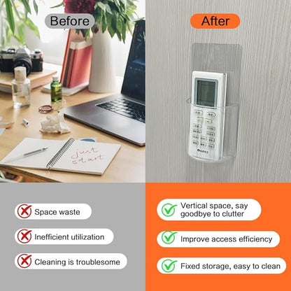 Remote Control Holder Wall Mount Damage-Free 2 pack, Clear Adhesive Remote Holder For Bed Sturdy Storage Box To Hold Remotes Eyeglasses Pen Key For RV,Bedroom,office