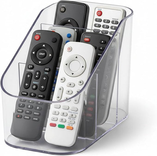 Remote Control Holder, Clear Plastic TV Remote Caddy for Desk and Nightstand Storage, Space-Saving Desk Organizer with See-Through Design for Living Room and Office Desk Accessories, 3 Compartments