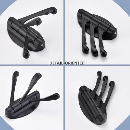 Angle Simple Towel Hook Matte Black 2 PCS, Metal Swivel Folding Robe Hook, Hand Towel Holder, Heavy Duty Clothes Hanger for Bathroom RV Wall Mount