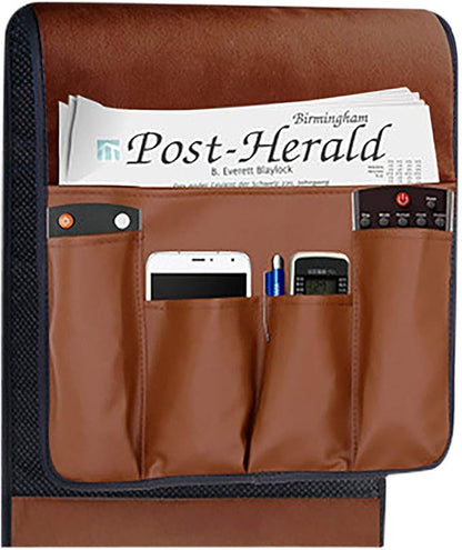 IPENNY No-slip Leather Sofa Couch Remote Control Holder Chair Armrest Caddy Pocket Organizer Storage Bag for Cellphone Tablet Notepad Book Magazines DVD Eyewears Drinker Snacks Holder Pouch
