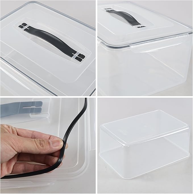 Innouse 4-Pack Sealed Food Storage Containers with Lid, Clear Airtight Plastic Storage Boxes Bin with Handle, F