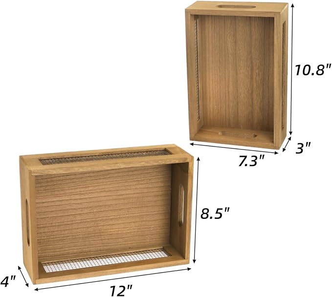 Dicunoy Set of 2 Decorative Wooden Crates, Rustic Countertop Nesting Basket with Handle, Antique Small Storage Containers for Fruit, Veggies, Kitchen, Bathroom, Shelf, Pantry, Gift Basket