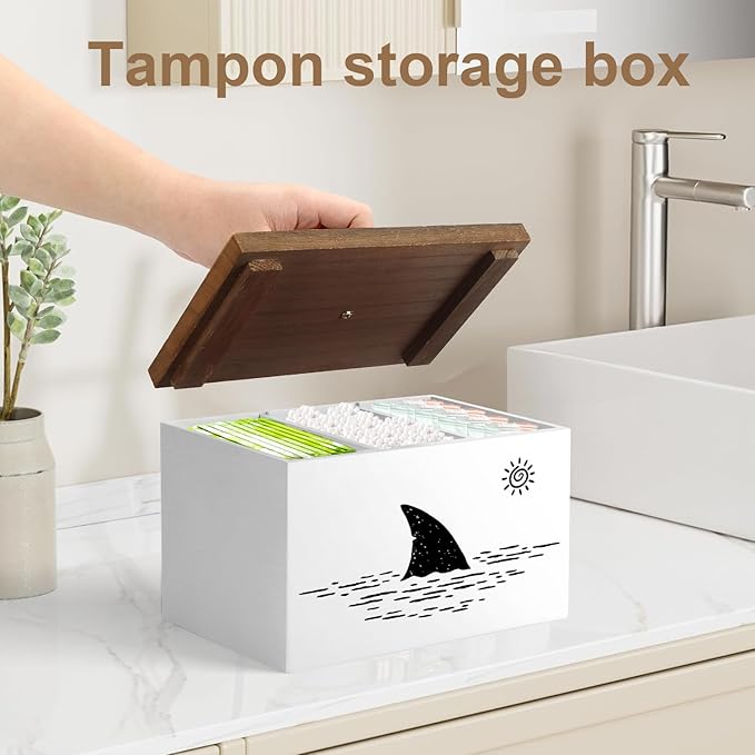 Tampon Holder for Bathroom,White Feminine Product Organizer,Girl Stuff Box for Bathroom,Pad and Tampon Organizer for Bathroom,Pad Holder for Bathroom,Shark Week Bathroom Organizer,Bathroom Accessories