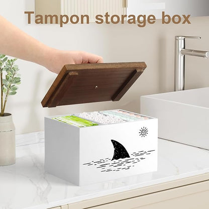 Tampon Holder for Bathroom,White Feminine Product Organizer,Girl Stuff Box for Bathroom,Pad and Tampon Organizer for Bathroom,Pad Holder for Bathroom,Shark Week Bathroom Organizer,Bathroom Accessories