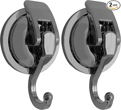 YSSILADI Heavy Duty Suction Cup Hooks for Shower, Bathroom Robe - Reusable, No Hole Punched, for Garland Decoration (Silver Grey, 2 Pack), XPG-TSX1