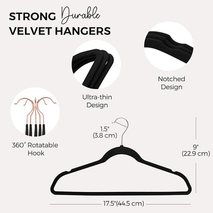 House Day Premium Velvet Hangers, Non-Slip Flocked Felt, Sturdy Coat & Suit Hangers for Closet Space Saving (100 Pack, Black)