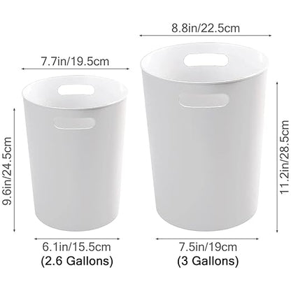 4 Pack Small Trash Can for Bathroom - 3 Gallon/12-Liter Wastebasket, Round Plastic Garbage Container Bin for Bedroom Office White.