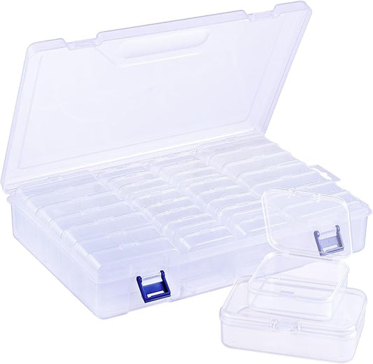 Funtopia Clear Bead Organizer Set, 30 Pcs Small Plastic Containers with Lids, 2 Sizes Rectangle Transparent Organizer Box for Arts Crafts, Jewelry, Diamonds, Screws, and Small Parts