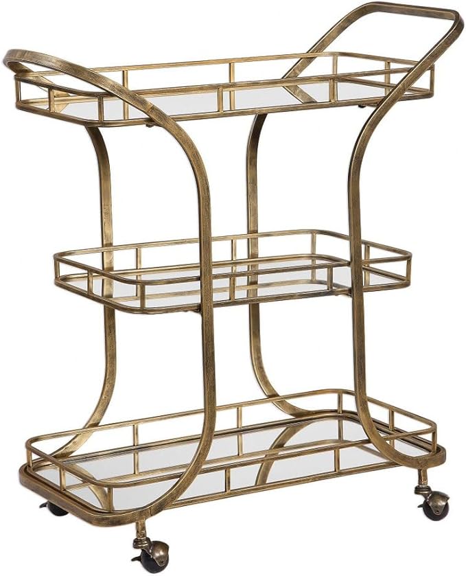 Uttermost Stassi 33" Wide Antiqued Gold Serving Bar Cart